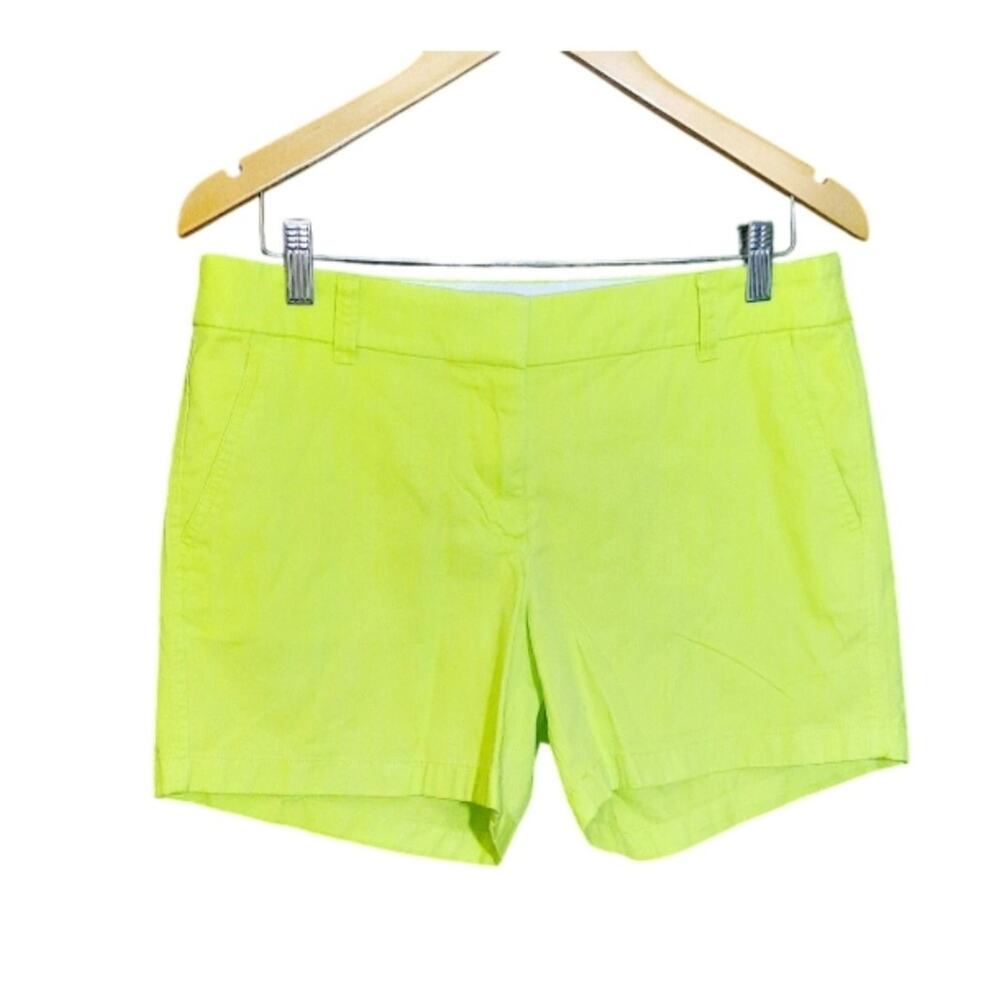 J. Crew Womens 5" Classic Chino Neon Green Shorts Side Slant Pockets Size 8